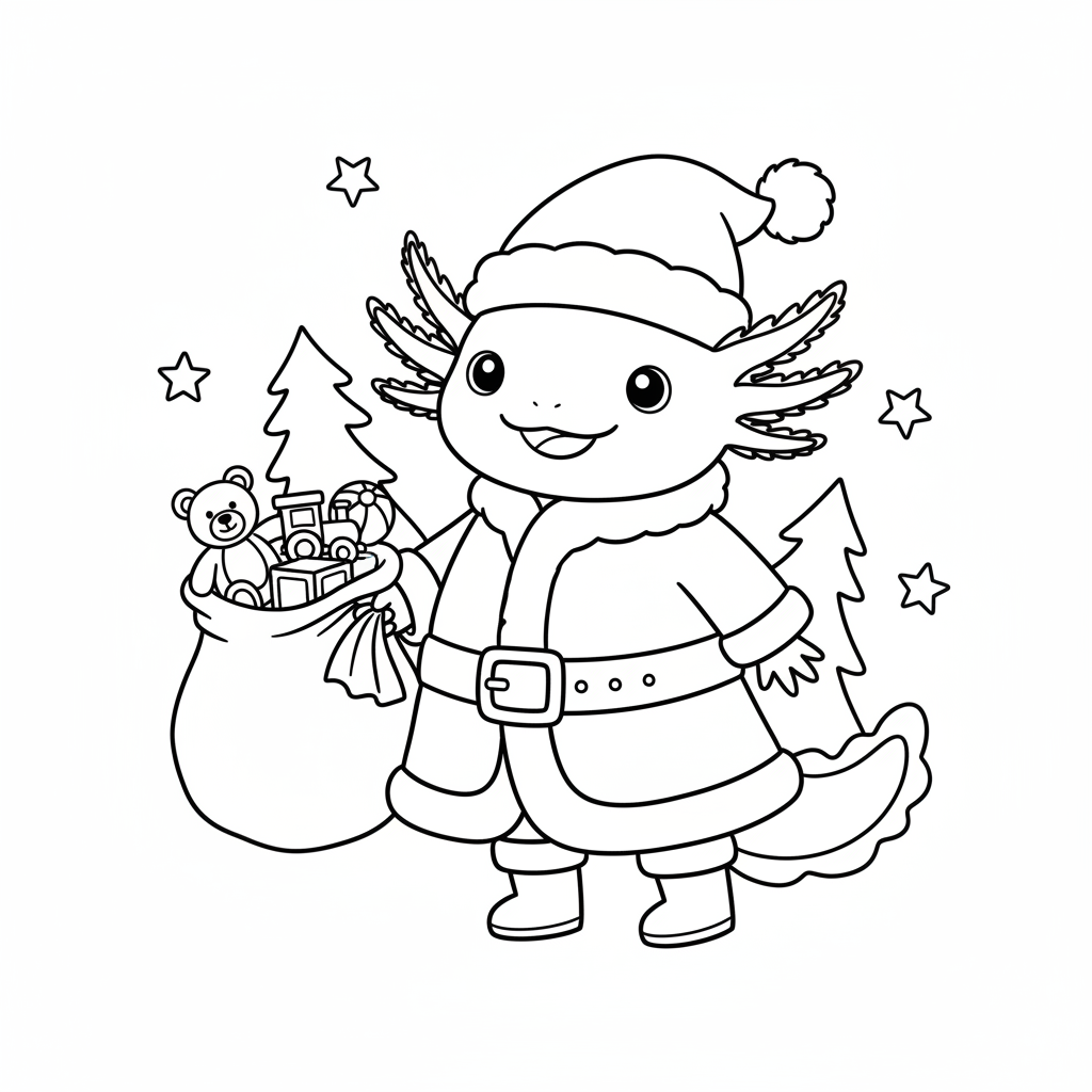 cute axolotl santa coloring page