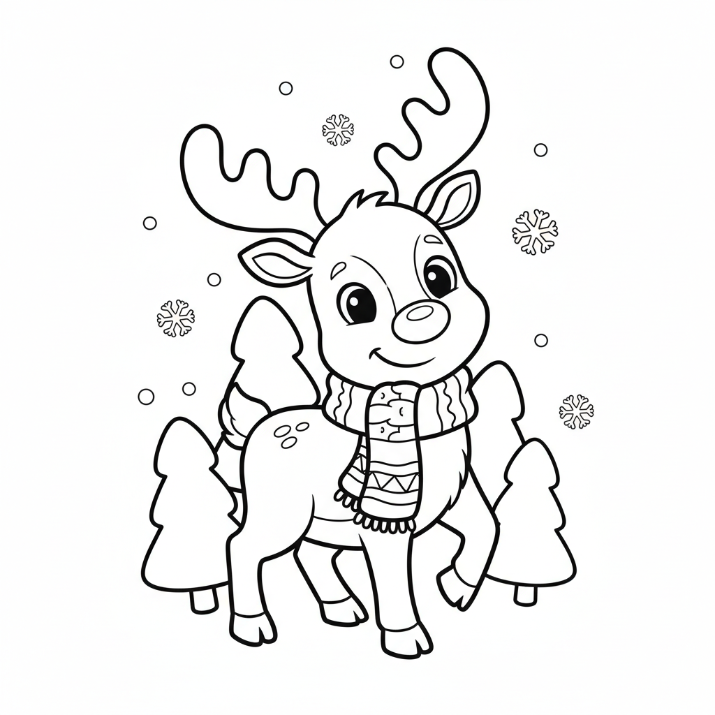 cute reindeer winter coloring page