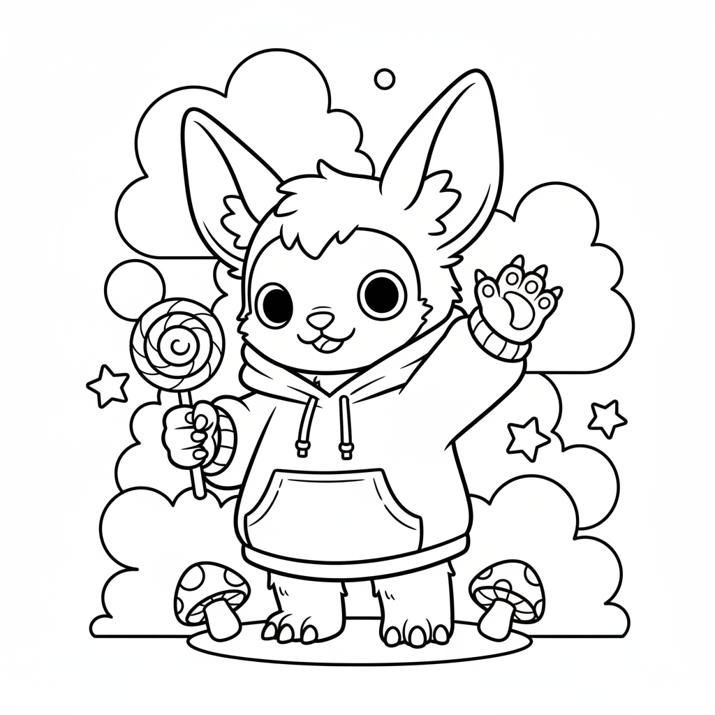 cute animal hoodie lollipop coloring page