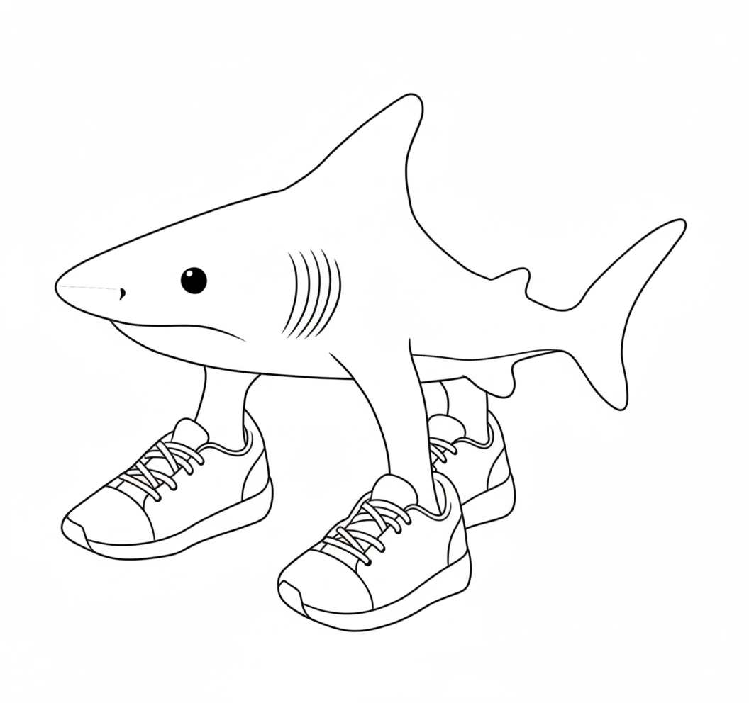 shark wearing sneakers coloring page