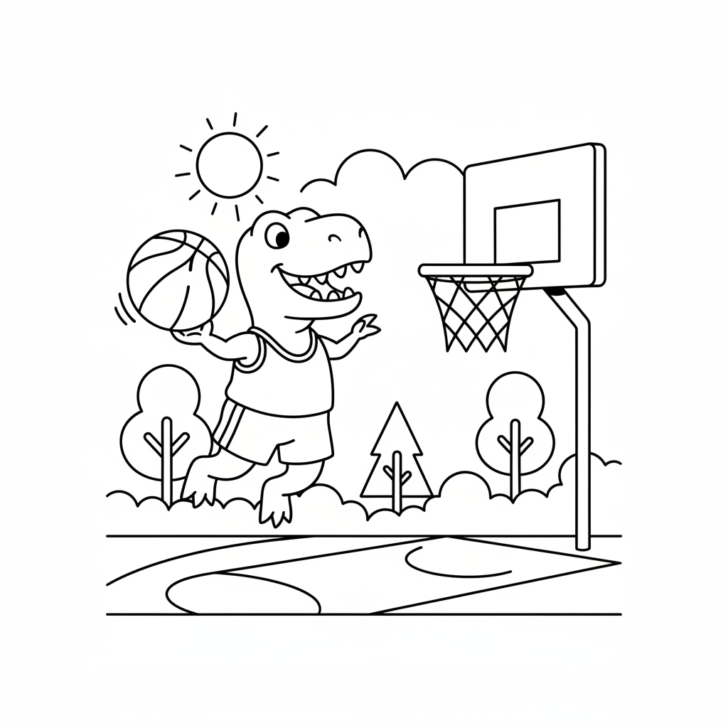 dinosaur playing basketball coloring page