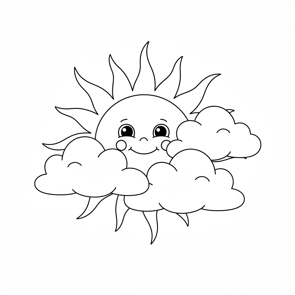 happy sun and clouds coloring page