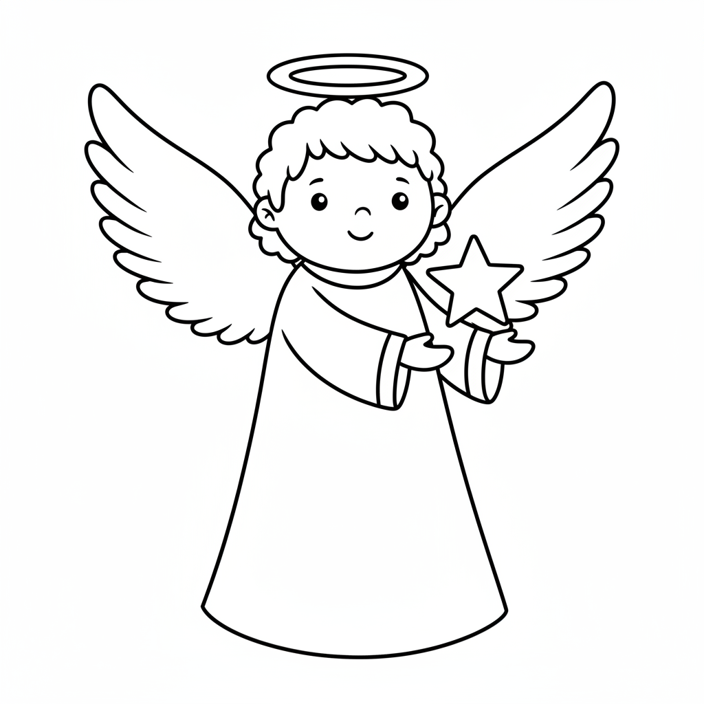 cute angel holding star coloring page